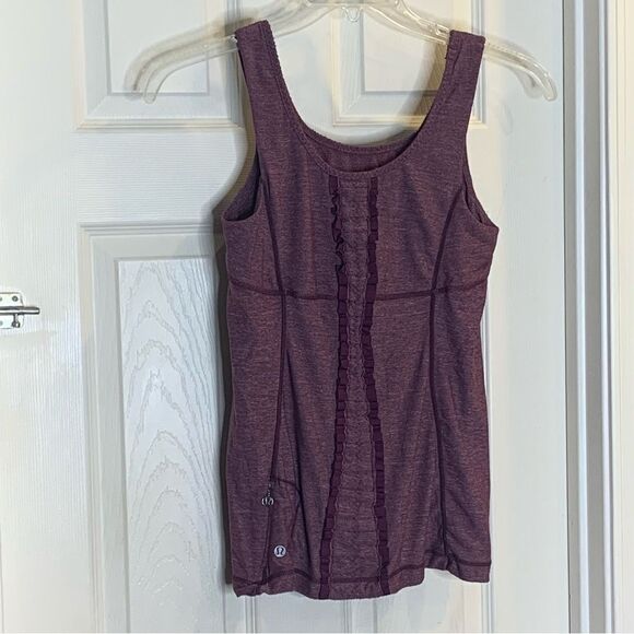 Lululemon Run Free Ruffle Tank Top Sz 8 Workout Athletic Heathered Plum Purple - Picture 8 of 8